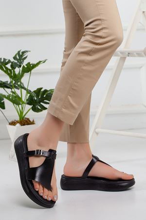 Cora Hakiki Deri Sandalet SIYAH