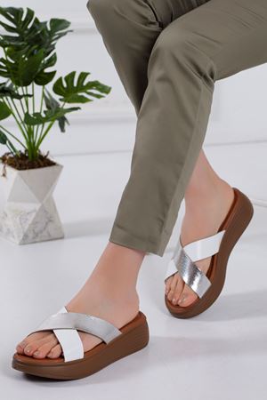 Gales Hakiki Deri Sandalet BEYAZ