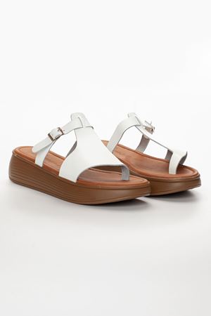 Cora Hakiki Deri Sandalet BEYAZ