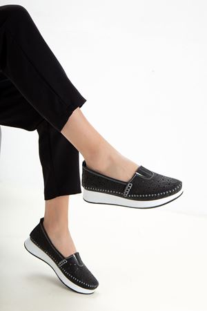 Gena Kadın Hakiki Deri Günlük Ayakkabı Siyah