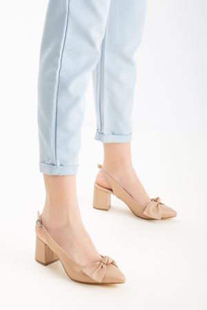 Dear Kadın Kurdele Detaylı Topuklu Ayakkabı Nude Cilt