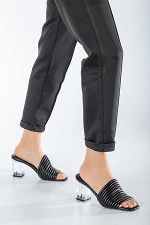 Harper Kadın Şeffaf Ökçe Topuklu Terlik Siyah Cilt