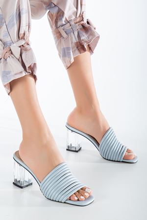 Harper Kadın Şeffaf Ökçe Topuklu Terlik Bebe Mavisi