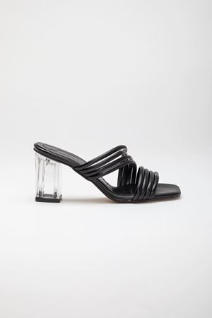 Luca Kadın Şeffaf Ökçe Topuklu Terlik Siyah Cilt