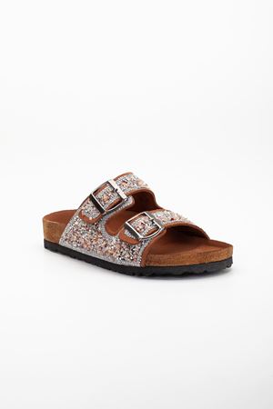 Bayan Taşlı Ortopedik Tabanlı Çift Tokalı Terlik Taba