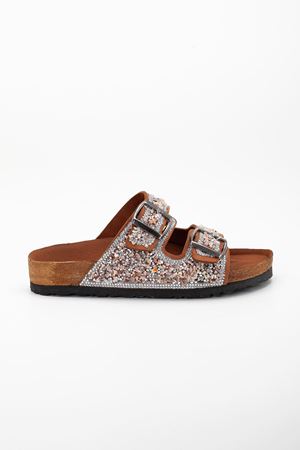 Bayan Taşlı Ortopedik Tabanlı Çift Tokalı Terlik Taba