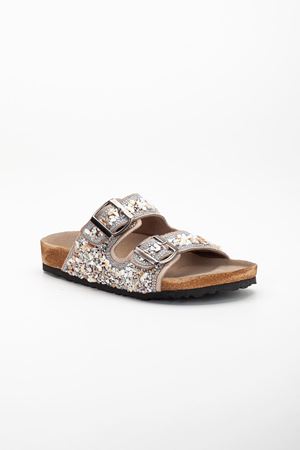 Bayan Taşlı Ortopedik Tabanlı Çift Tokalı Terlik Bej