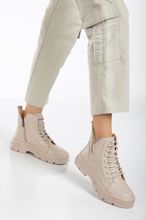 Amanda Kadın Bej Cilt Fermuarlı Bot