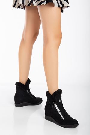 Staye Gizli Ökçe Fermuarlı Siyah Süet Bot