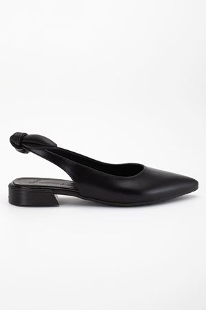 Melid Kadın Arkası Açık Fiyonklu Sivri Babet Siyah Cilt