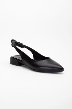 Melid Kadın Arkası Açık Fiyonklu Sivri Babet Siyah Cilt